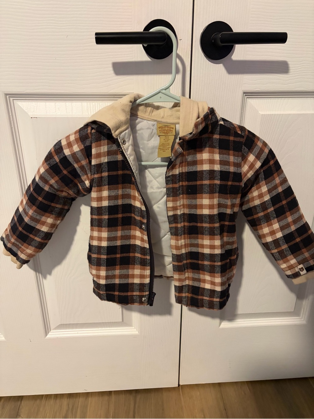 Kids Plaid Hooded Jacket - Brown & Black Plaid